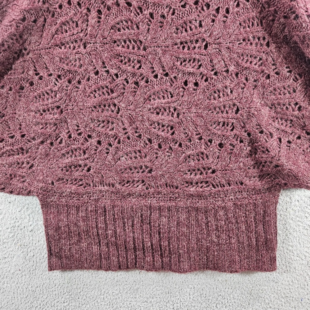 BCBGMAXAZRIA Burgundy Pointelle Open Knit Dolman Batwing Sleeve Sweater Small - Picture 4 of 10